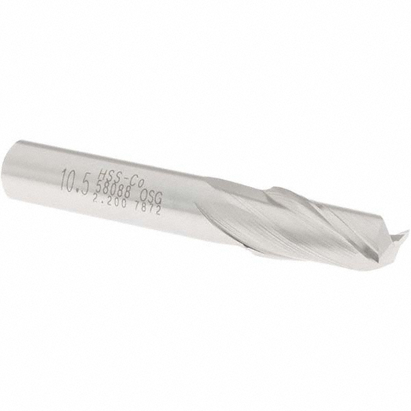 OSG 5808800 Square End Mill: 0.4134 Dia, 13/16 LOC, 3/8 Shank Dia, 2-1/2 OAL, 2 Flutes, Cobalt Image