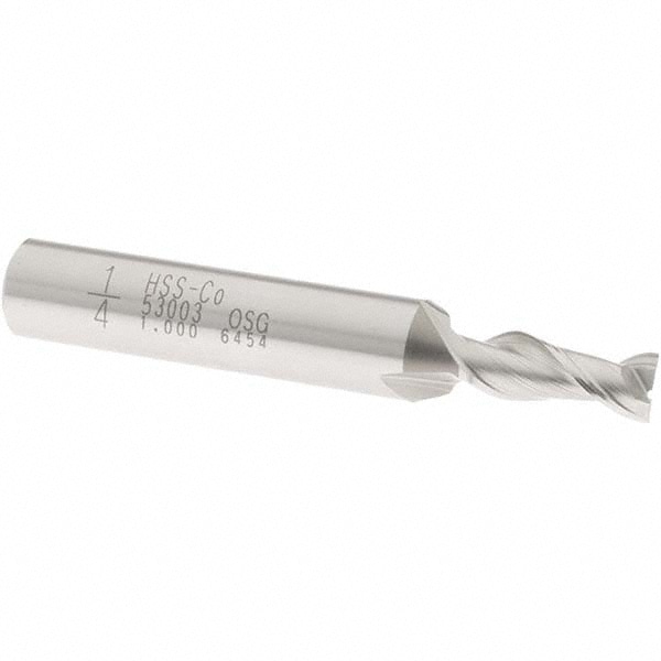 OSG 5300300 Square End Mill: 1/4 Dia, 5/8 LOC, 3/8 Shank Dia, 2-7/16 OAL, 2 Flutes, Cobalt Image