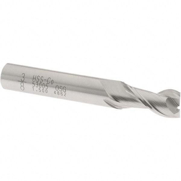 OSG 5300500 Square End Mill: 3/8 Dia, 3/4 LOC, 3/8 Shank Dia, 2-1/2 OAL, 2 Flutes, Cobalt Image