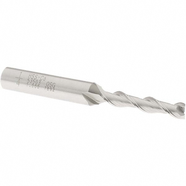 OSG 5350300 Square End Mill: 1/4 Dia, 1-1/4 LOC, 3/8 Shank Dia, 3-1/16 OAL, 2 Flutes, Cobalt Image