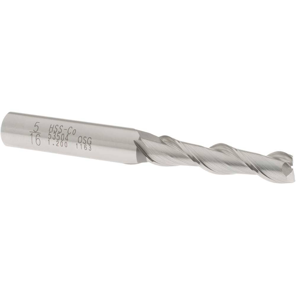 OSG 5350400 Square End Mill: 5/16 Dia, 1-3/8 LOC, 3/8 Shank Dia, 3-1/8 OAL, 2 Flutes, Cobalt Image