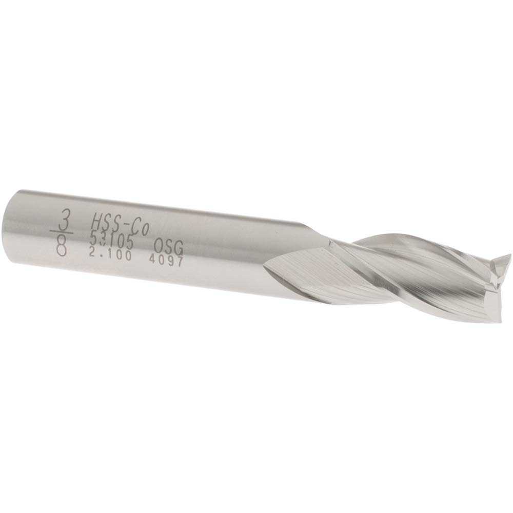 OSG 5310500 Square End Mill: 3/8 Dia, 3/4 LOC, 3/8 Shank Dia, 2-1/2 OAL, 3 Flutes, Cobalt Image