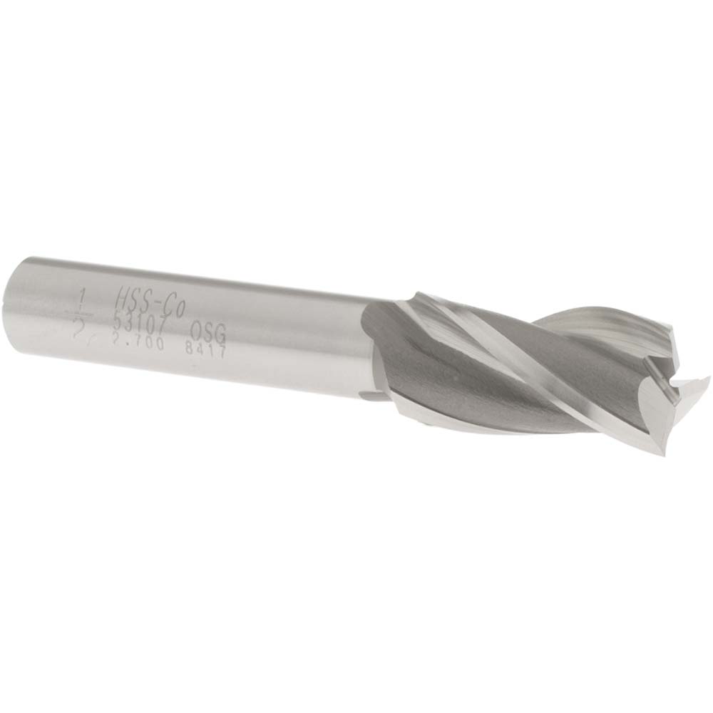 OSG 5310700 Square End Mill: 1/2 Dia, 1 LOC, 3/8 Shank Dia, 2-11/16 OAL, 3 Flutes, Cobalt Image