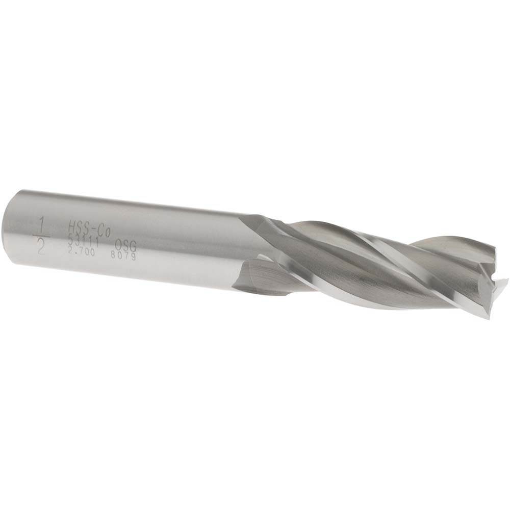 OSG 5311100 Square End Mill: 1/2 Dia, 1-1/4 LOC, 1/2 Shank Dia, 3-1/4 OAL, 3 Flutes, Cobalt Image