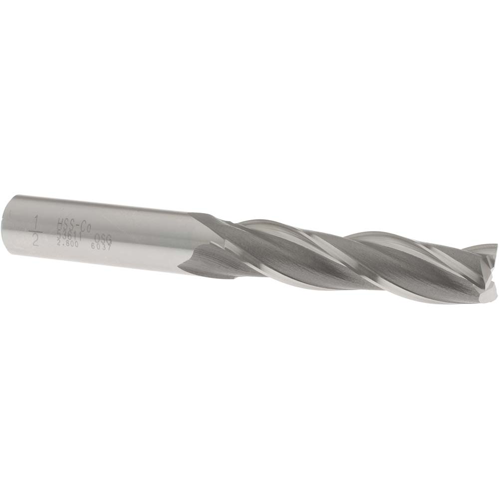 OSG 5361100 Square End Mill: 1/2 Dia, 2 LOC, 1/2 Shank Dia, 4 OAL, 3 Flutes, Cobalt Image