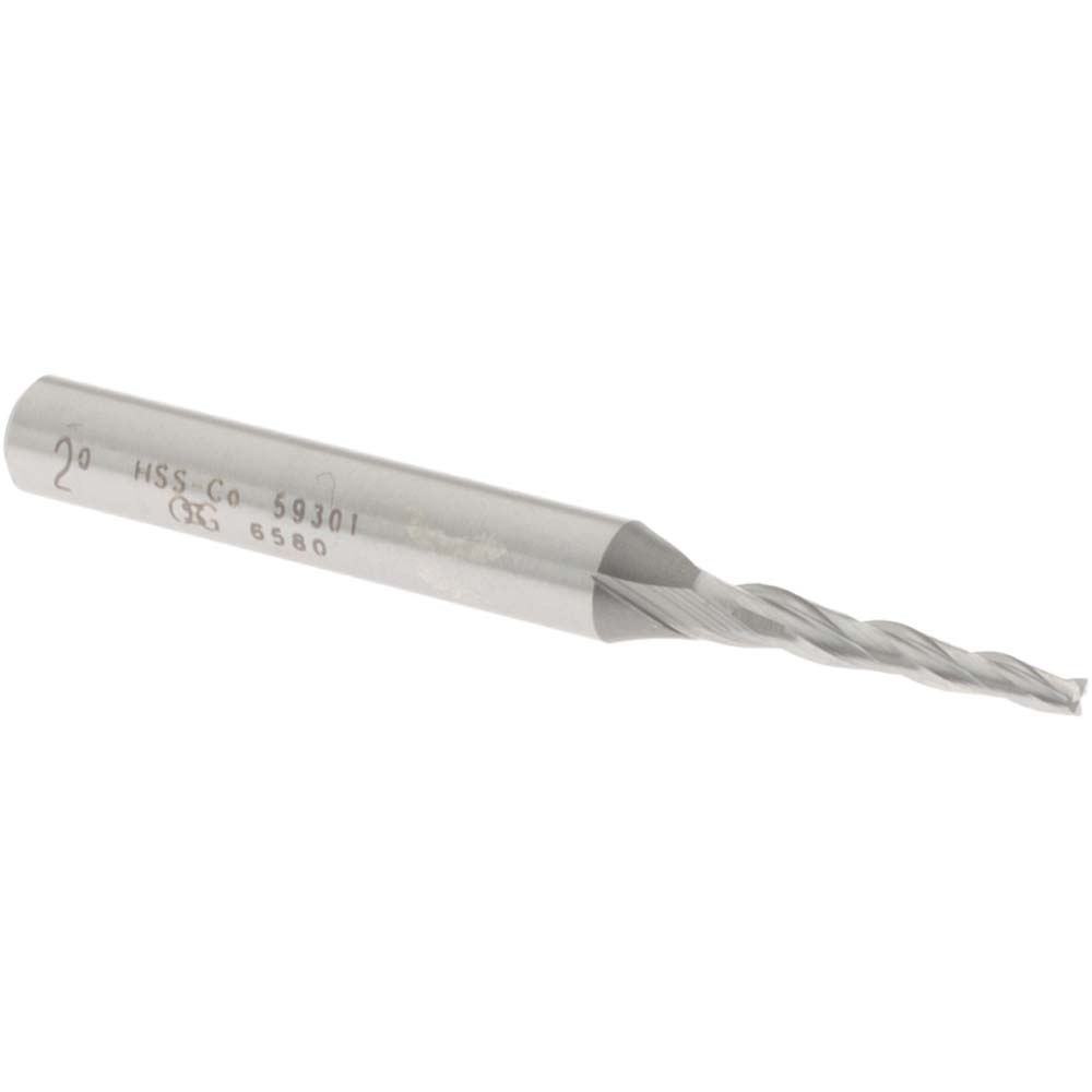 OSG 5930100 Tapered End Mill: 2 &deg; per Side, 1/16" Small Dia, 1/2" LOC, 3 Flutes, Cobalt, Square End Image