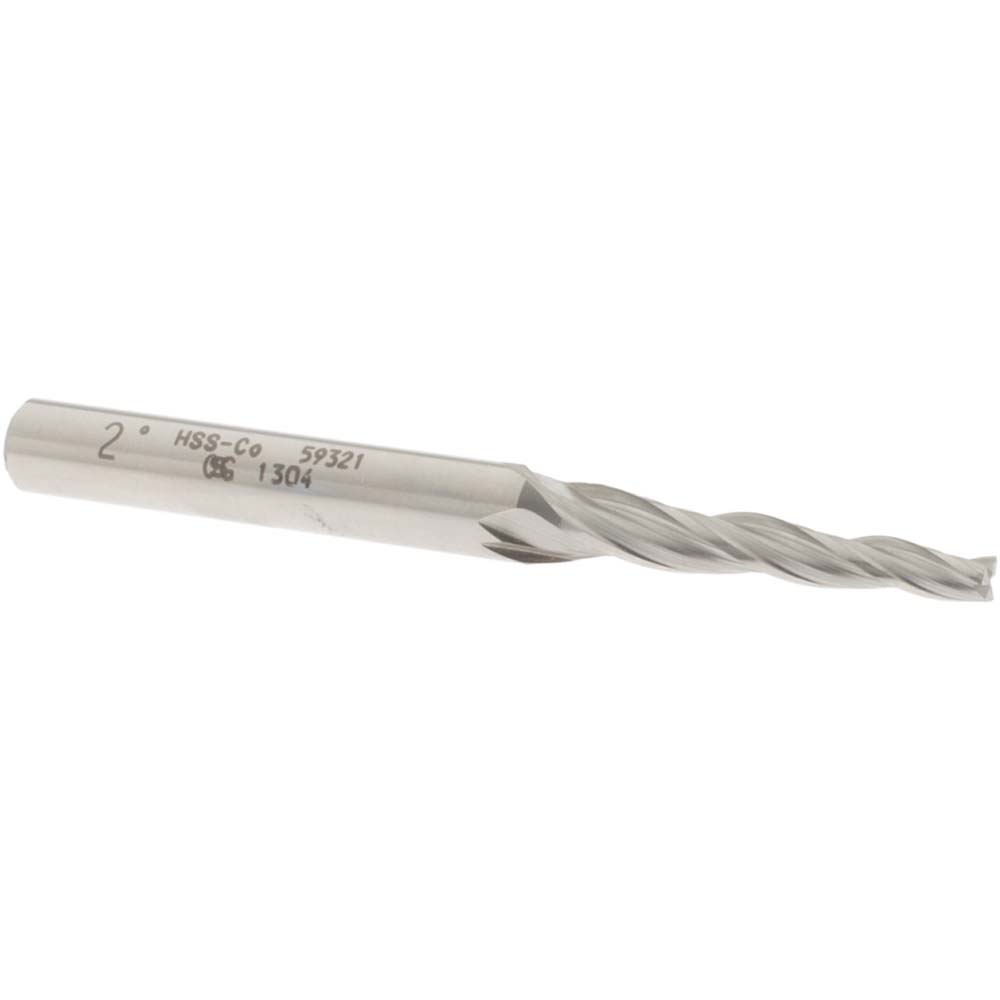 OSG 5932100 Tapered End Mill: 2 &deg; per Side, 3/32" Small Dia, 3/4" LOC, 3 Flutes, Cobalt, Square End Image