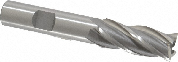 Square End Mill: 9/16" Dia, 1-3/8" LOC, 4 Flute, Cobalt - 3-3/8" OAL, 1/2" Shank Dia, 30 deg Helix, Bright/Uncoated Finish, Single End, Series 540