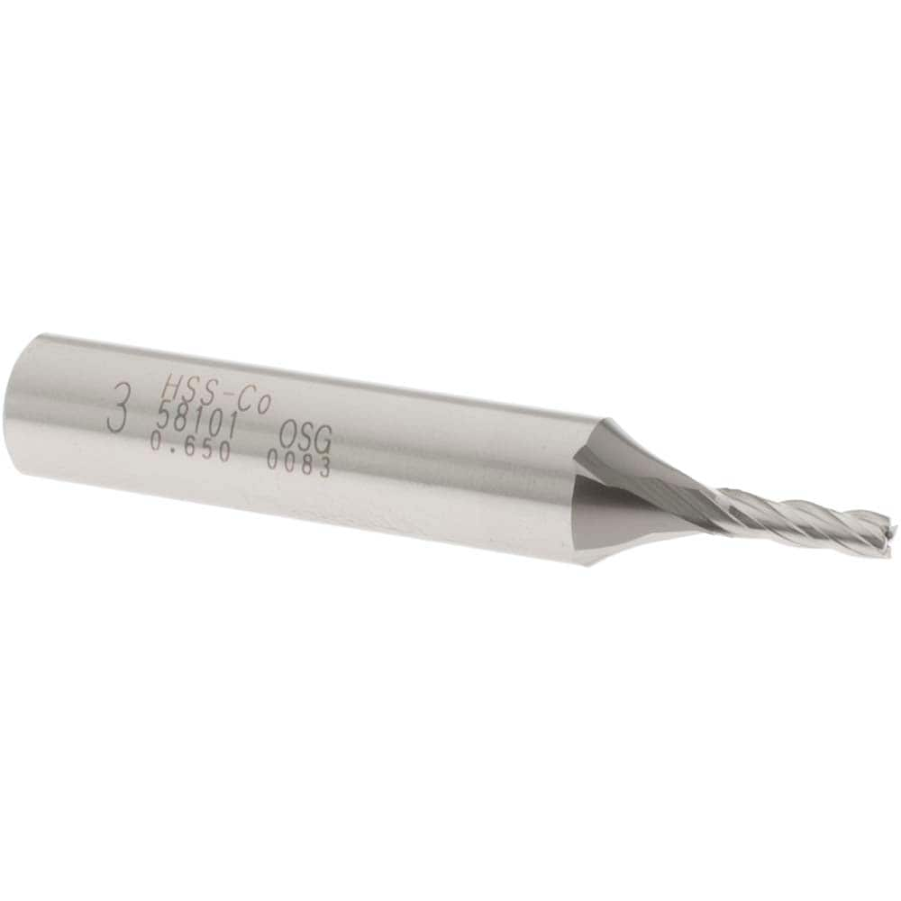 OSG 5810100 Square End Mill: 0.1181 Dia, 3/8 LOC, 3/8 Shank Dia, 2-5/16 OAL, 4 Flutes, Cobalt Image