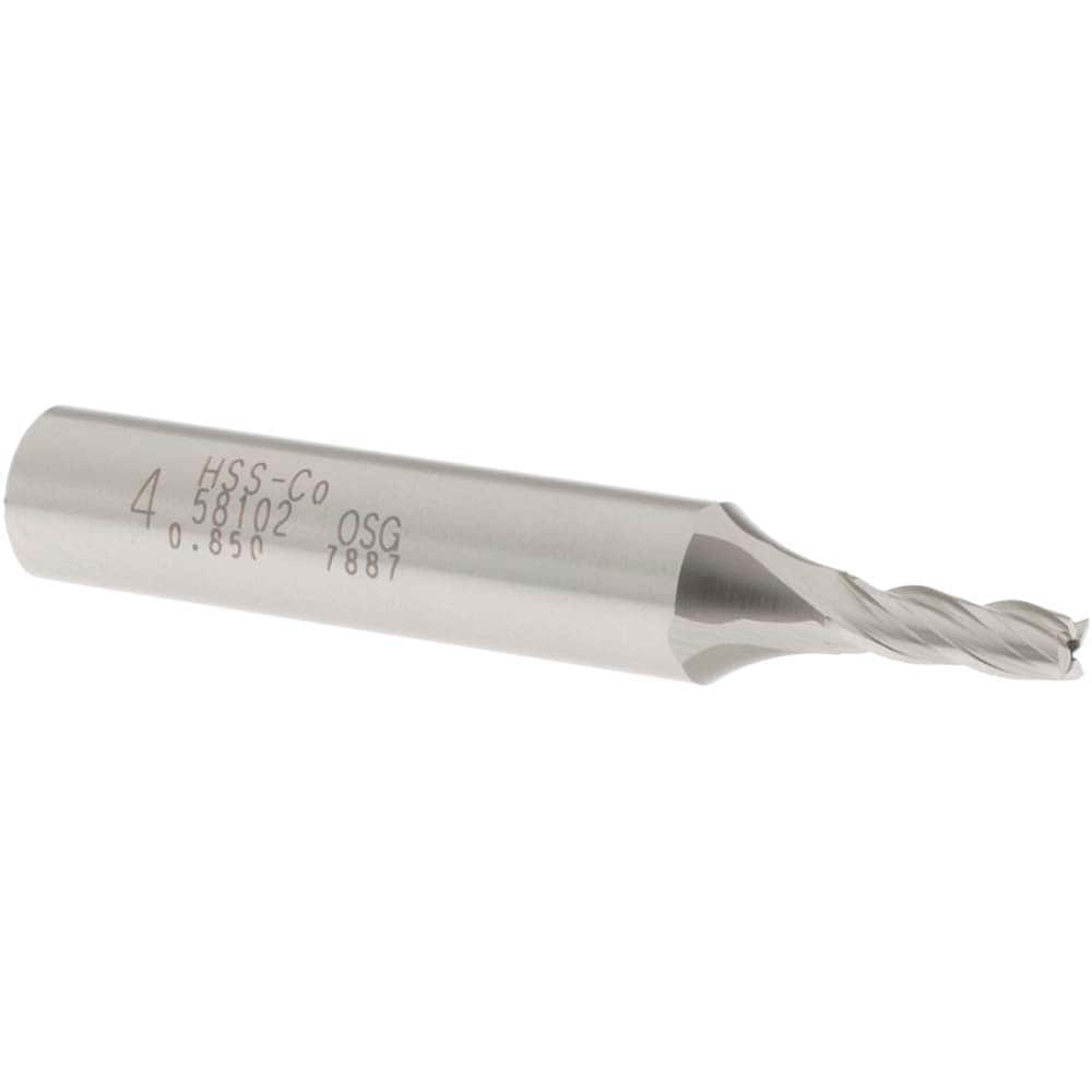 OSG 5810200 Square End Mill: 0.1575 Dia, 7/16 LOC, 3/8 Shank Dia, 2-3/8 OAL, 4 Flutes, Cobalt Image