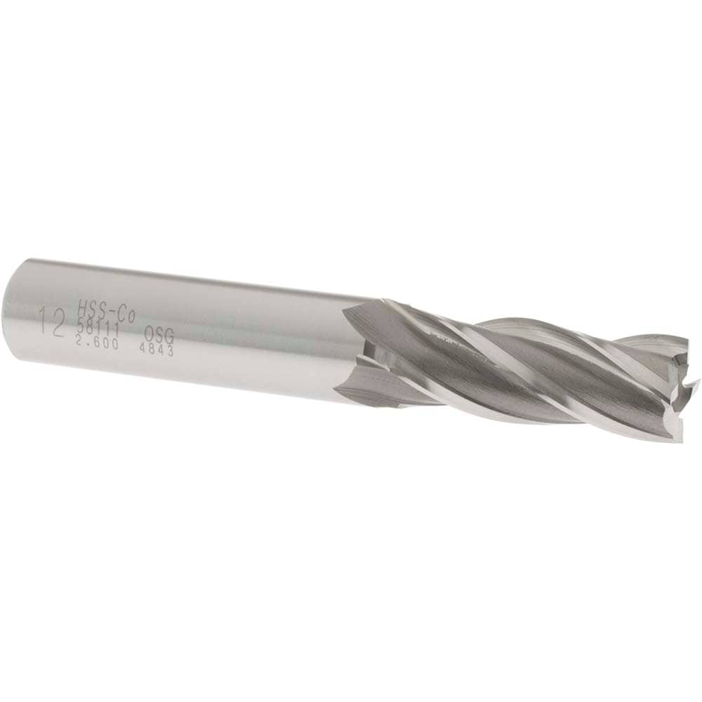 OSG 5811100 Square End Mill: 0.4724 Dia, 1-1/4 LOC, 1/2 Shank Dia, 3-1/4 OAL, 4 Flutes, Cobalt Image