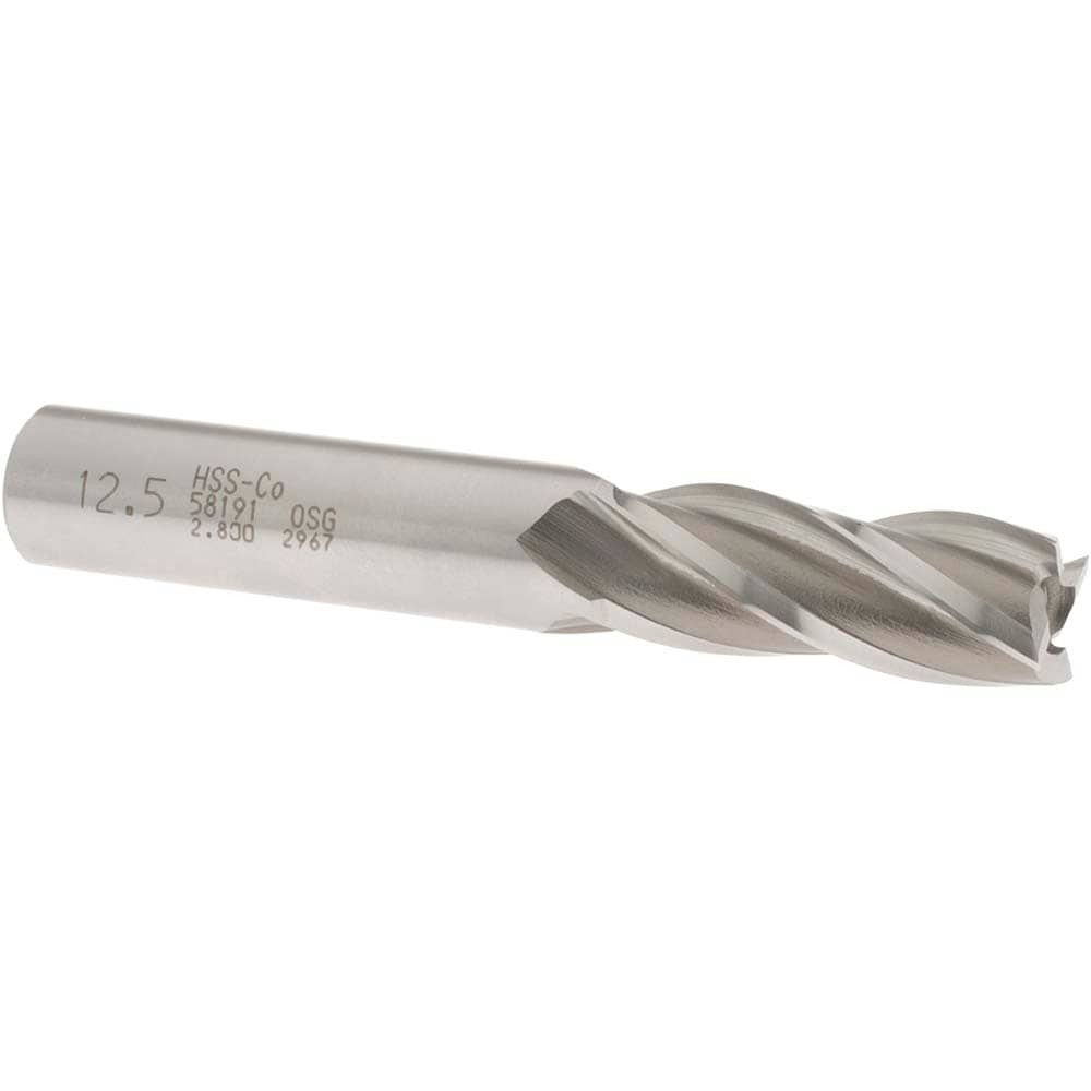 OSG 5819100 Square End Mill: 0.4921 Dia, 1-1/4 LOC, 1/2 Shank Dia, 3-1/4 OAL, 4 Flutes, Cobalt Image