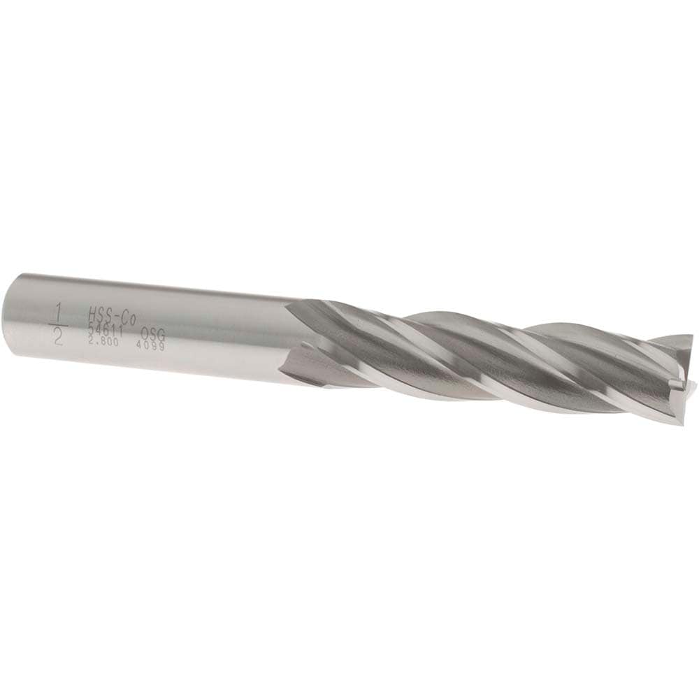 OSG 5461100 Square End Mill: 1/2 Dia, 2 LOC, 1/2 Shank Dia, 4 OAL, 4 Flutes, Cobalt Image