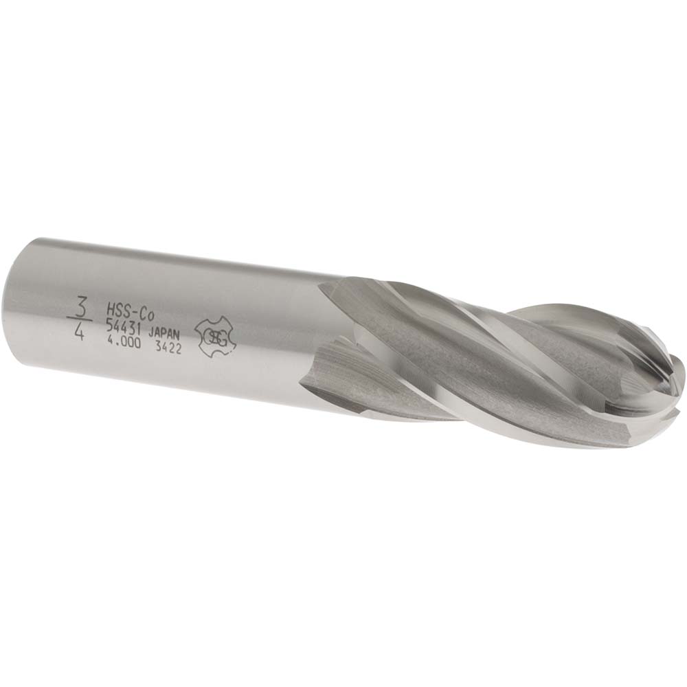 OSG 5443100 Ball End Mill: 0.75" Dia, 1.625" LOC, 4 Flute, Cobalt Image