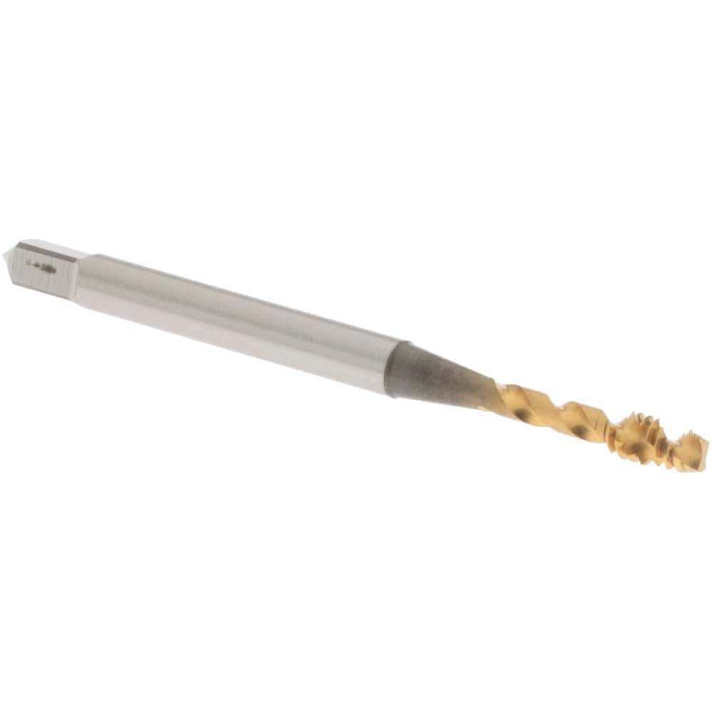 Spiral Flute Tap: #4-40 UNC, 2 Flutes, Modified Bottoming, 2B Class of Fit, Vanadium High Speed Steel, TIN Coated