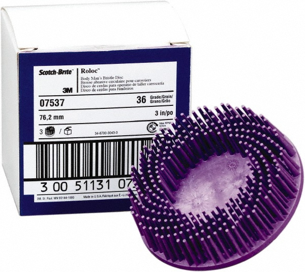 3M | Scotch-Brite™ 3" 36 Grit Ceramic Straight Disc Brush - Very Coarse Grade, Type R Quick Change Connector, 3/4" Trim Length, 0.37" Arbor Hole
