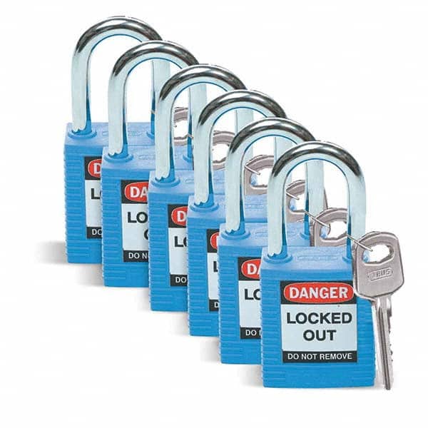 Lockout Padlock: Keyed Different, Key Retaining, Nylon, Nylon Shackle, Blue