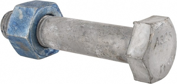 Hex Head Bolt: 7/8-9, 4-1/2" Length Under Head, Steel, Grade A325