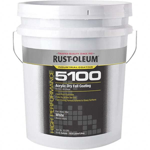 Rust-Oleum - Acrylic Enamel Paint: 5 gal, Flat, White - 75135699