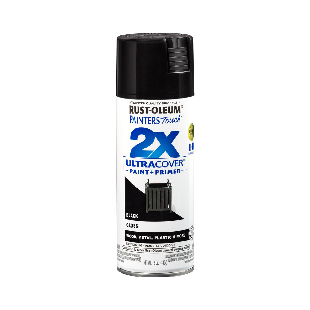 Enamel Spray Paint: Black, Gloss, 12 oz - Indoor & Outdoor, Use on Metal, Plastic & Wood, 50 to 90 &deg; F