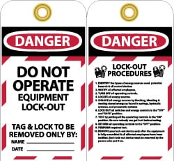 Lockout Tag: Rectangle, 3" High, Unrippable Vinyl, "Danger"