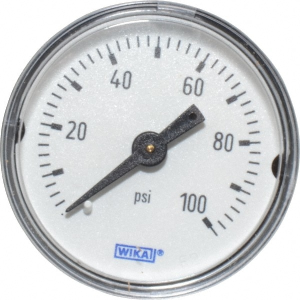 Wika 9690234 Pressure Gauge: 1-1/2" Dial, 1/8" Thread, NPT, Center Back Mount Image