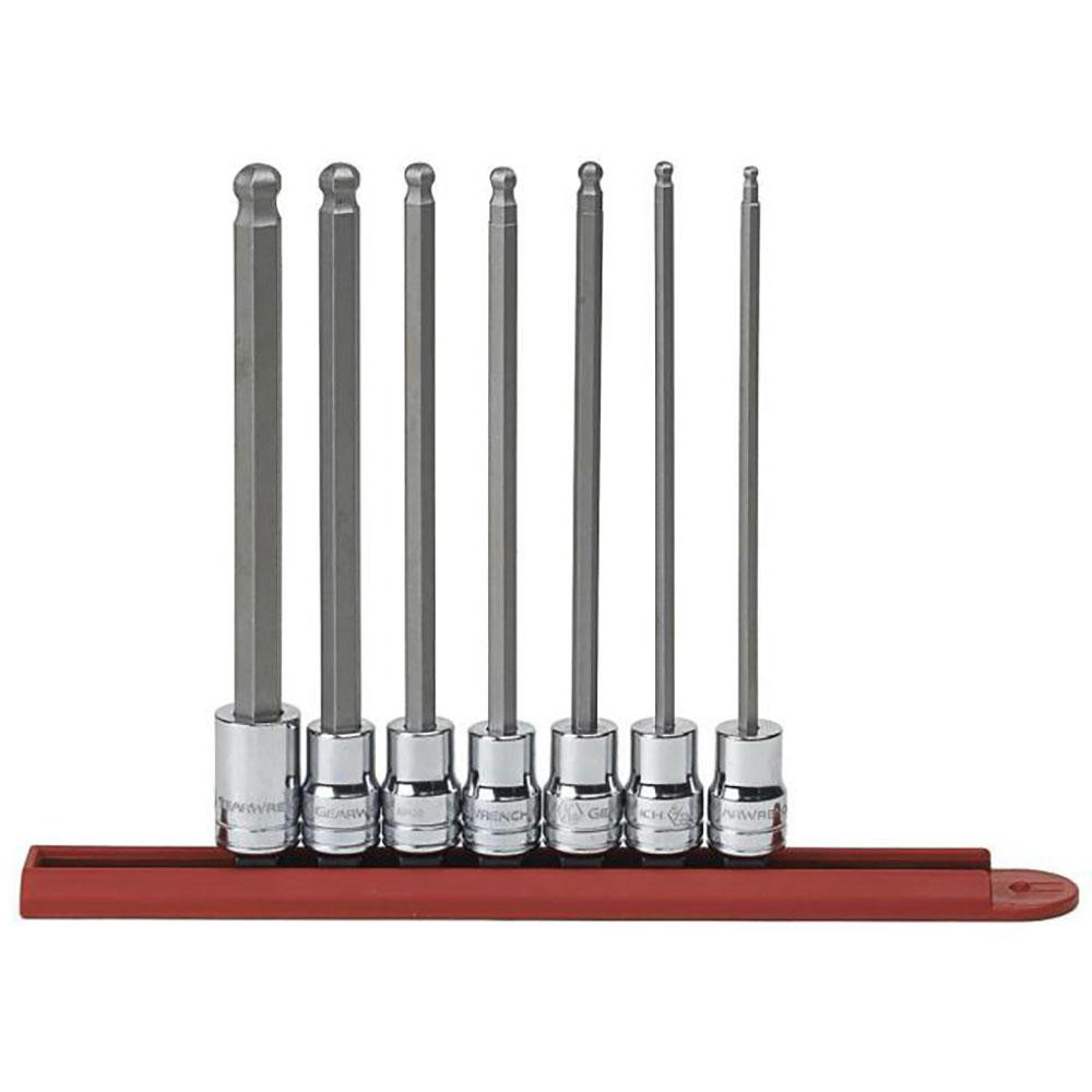 Hex Bit Socket Set: 3/8" Drive, 7 Pc, 1/8 to 3/8" Hex - 1/8, 5/32, 3/16, 7/32, 1/4, 5/16, 3/8 for 3/8 Drive