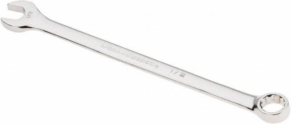 Combination Wrench: 1/2" Head Size - 8-3/32" OAL, Steel, Polished Finish