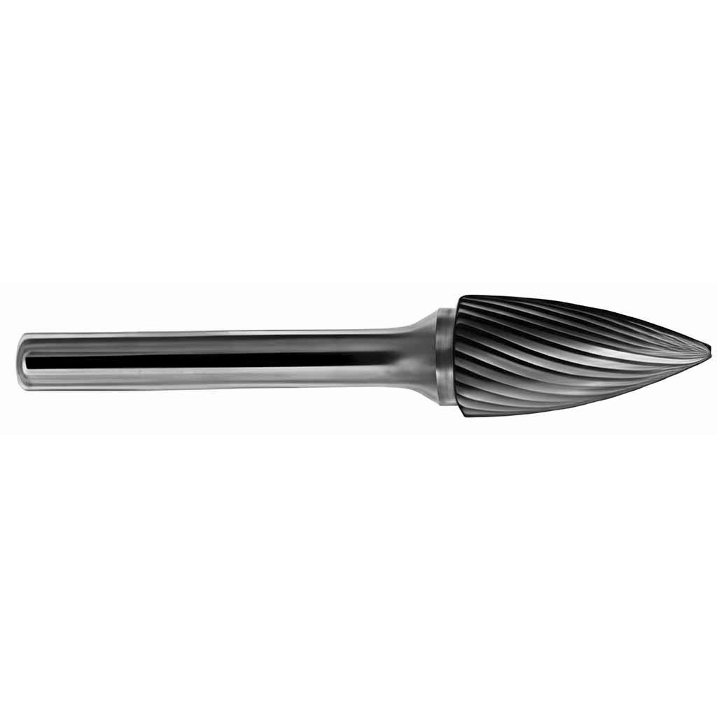 M.A. Ford® Abrasive Bur: SG-3-D, 3/8" Cut Dia, Tree w/ Pointed End, Double Cut - 1/4" Shank Dia, 3/4" LOC, 2-3/4" OAL | Part #46375027