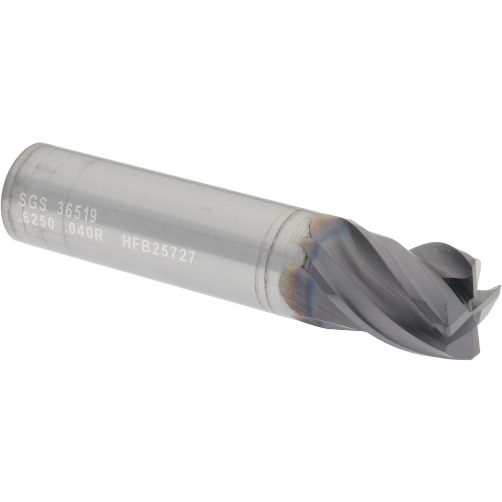 SGS 36519 Corner Radius End Mill: 5/8" Dia, 3/4" LOC, 0.035 to 0.04" Radius, 4 Flutes, Solid Carbide Image