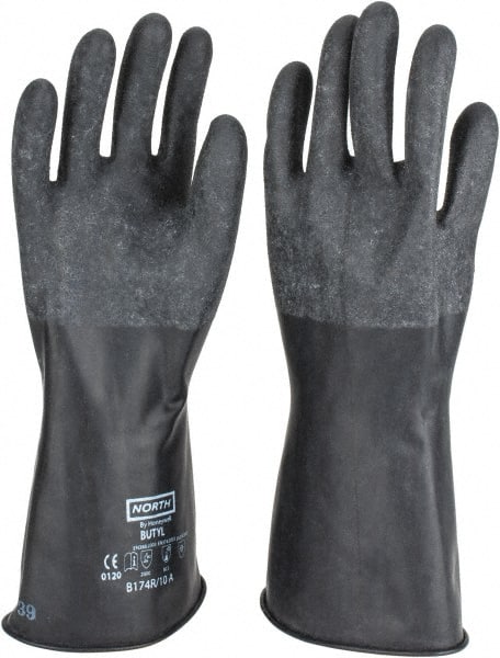 North B174R/10 Chemical Resistant Gloves: X-Large, 17 mil Thick, Butyl, Unsupported 