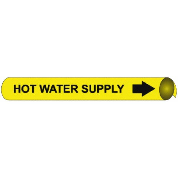 NMC Pipe Marker with Hot Water Supply Legend and Arrow Graphic