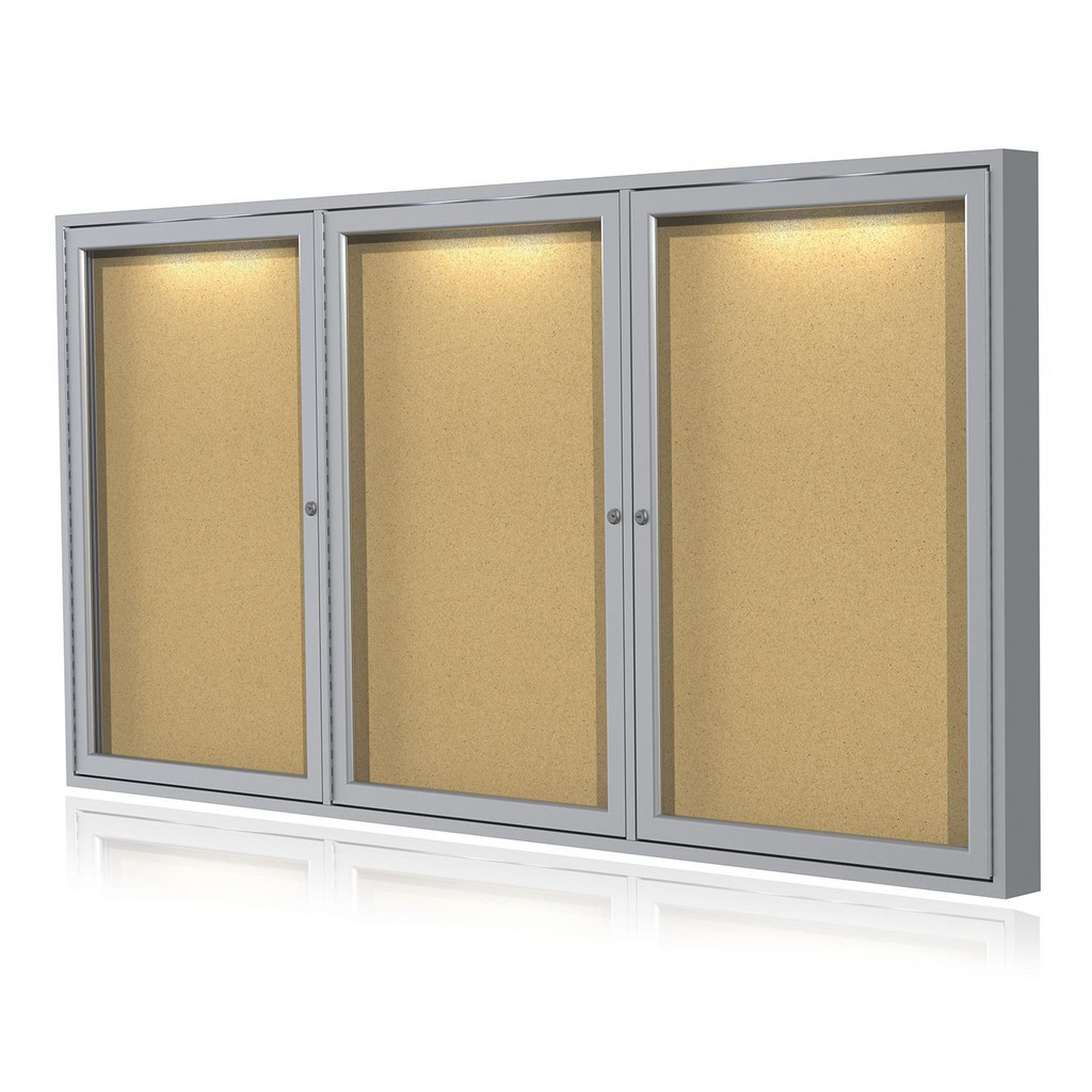 Ghent 96" Wide x 47.13" High Enclosed Cork Bulletin Board - Natural Cork, Aluminum Frame | Part #CPA34896K