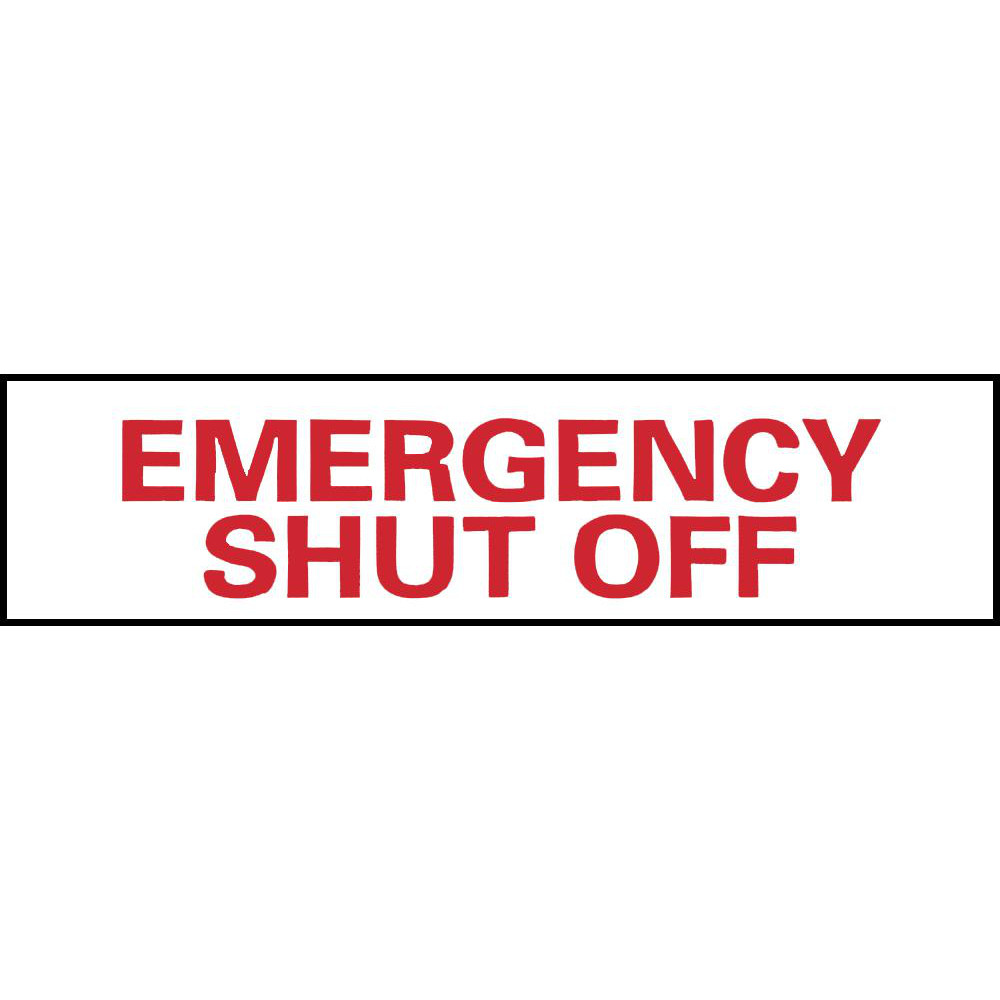 Accident Prevention Sign: Rectangle, Emergency Shut-Off - Vinyl, Adhesive-Backed, 4" High, 12" Wide
