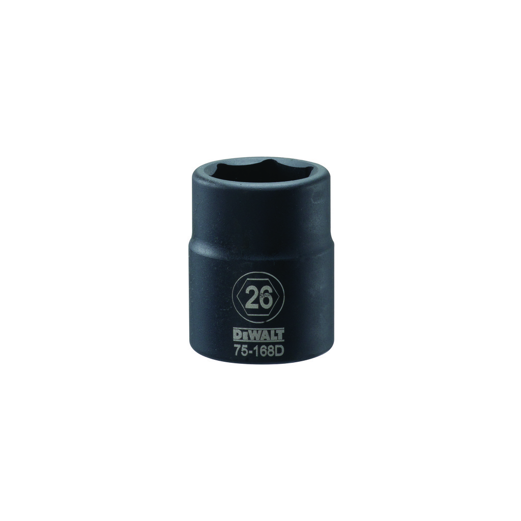DeWALT Impact Socket: 3/4" Drive, 26 mm Socket, Impact Drive - 6 Point, Black Oxide | Part #DWMT75168OSP