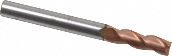 Corner Radius End Mill: 1/4" Dia, 3/4" LOC, 0.02" Radius, 3 Flutes, Solid Carbide