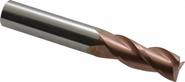 Corner Radius End Mill: 3/8" Dia, 7/8" LOC, 0.02" Radius, 3 Flutes, Solid Carbide