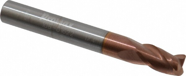 Corner Radius End Mill: 1/4" Dia, 3/8" LOC, 0.02" Radius, 3 Flutes, Solid Carbide