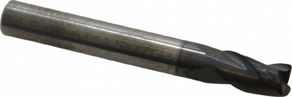 Corner Radius End Mill: 1/4" Dia, 3/8" LOC, 0.02" Radius, 3 Flutes, Solid Carbide