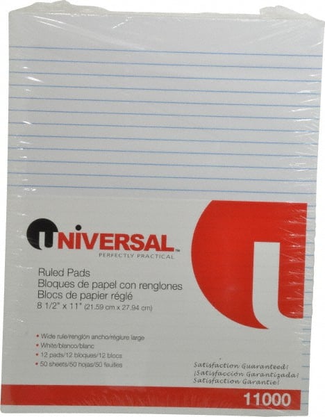 Universal UNV11000 Glue Top Pad: 50 Sheets, White Paper, Glue Binding 