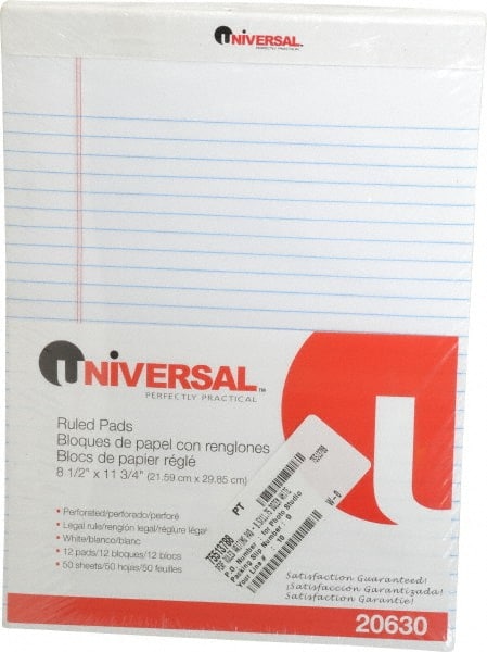 Universal UNV20630 Perforated Style Ruled Pad: 50 Sheets, White Paper, Perforated Binding 