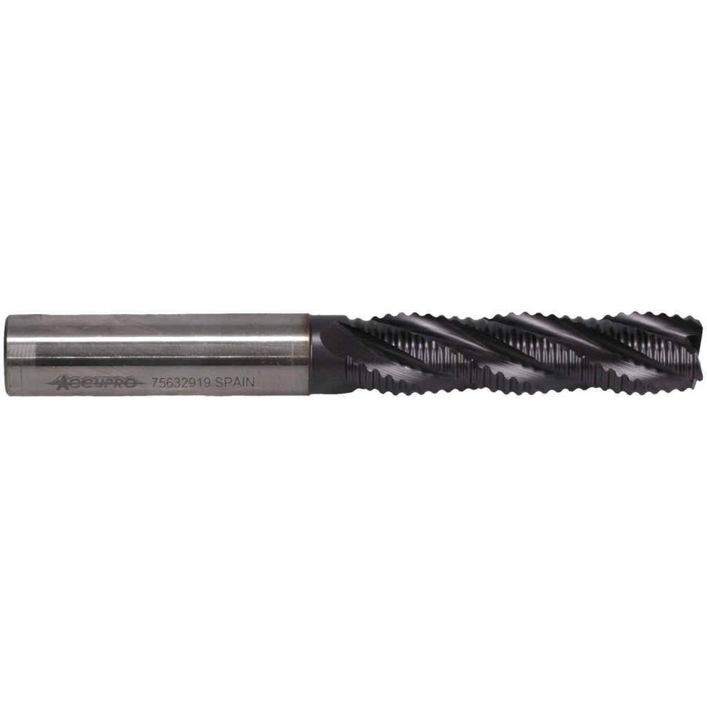 Accupro High Performance Milling Roughing End Mill: 1/2" Dia, Single End, Powdered Metal - 2" LOC, 4" OAL, 1/2" Shank Dia, 30 deg Helix, TiAlN