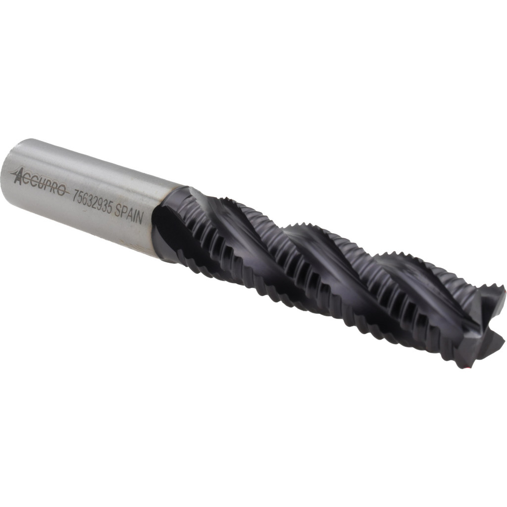 Accupro High Performance Milling Roughing End Mill: 5/8" Dia, Single End, Powdered Metal - 2-1/2" LOC, 4-5/8" OAL, 5/8" Shank Dia, 30 deg Helix