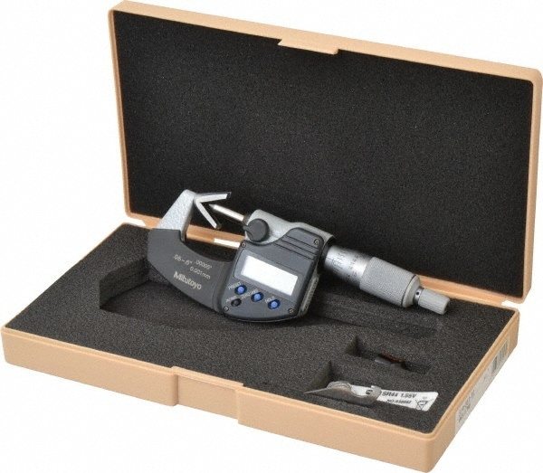 Mitutoyo 314-351-30 0.05 to 0.6 Inch Measurement, Accuracy Up to 4 micro m, 3 Flutes Measured, Ratchet Stop Thimble, Electronic V Anvil Micrometer Image