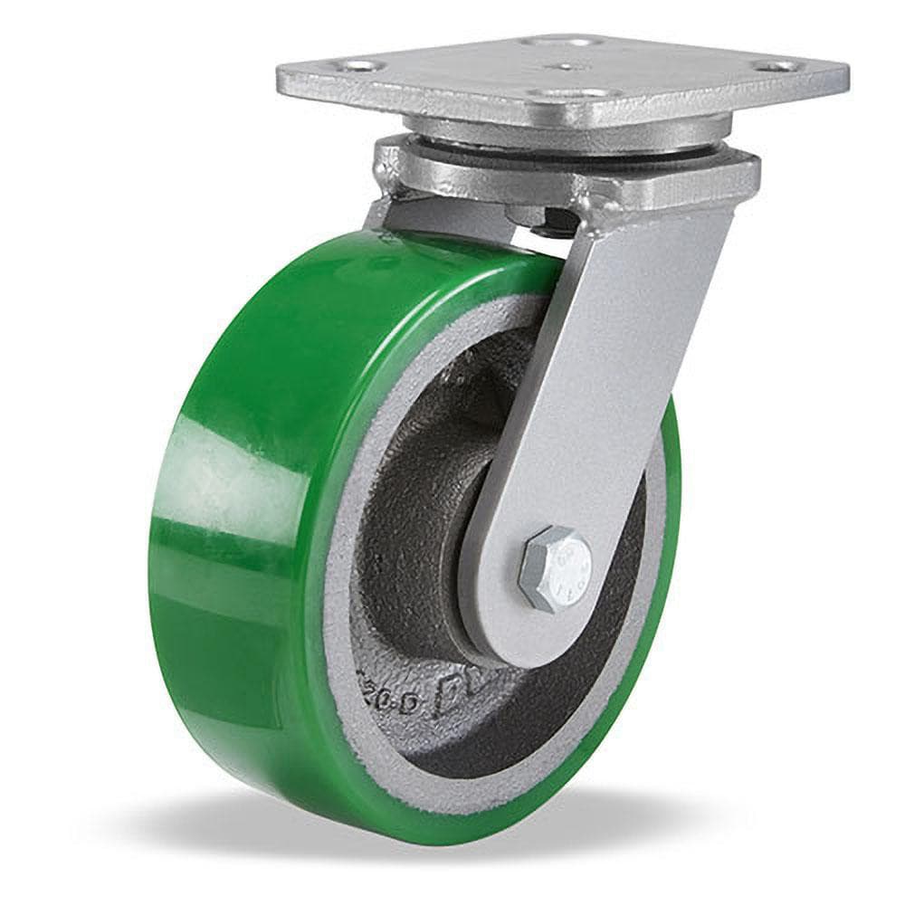 Hamilton S-WH-6DB Swivel Top Plate Caster: Polyurethane, 6" Wheel Dia, 2" Wheel Width, 1,200 lb Capacity, 7-1/2" OAH 