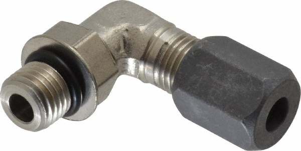 Made in USA F-4-GE Compression Tube Male Elbow: 7/16-20" Thread, Compression x Straight Thread O-Ring Image