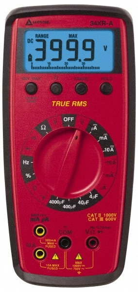 CAT II & CAT III, Auto Ranging Digital Manual Ranging & True RMS Multimeter: 750 VAC, 1,000 VDC