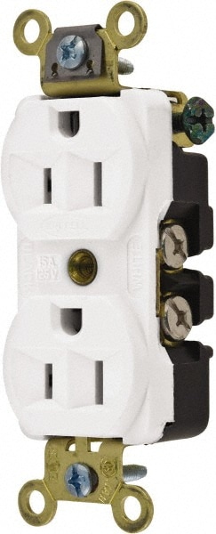 Hubbell Wiring Device-Kellems HBL5252W Straight Blade Duplex Receptacle: NEMA 5-15R, 15 Amps, Self-Grounding Image