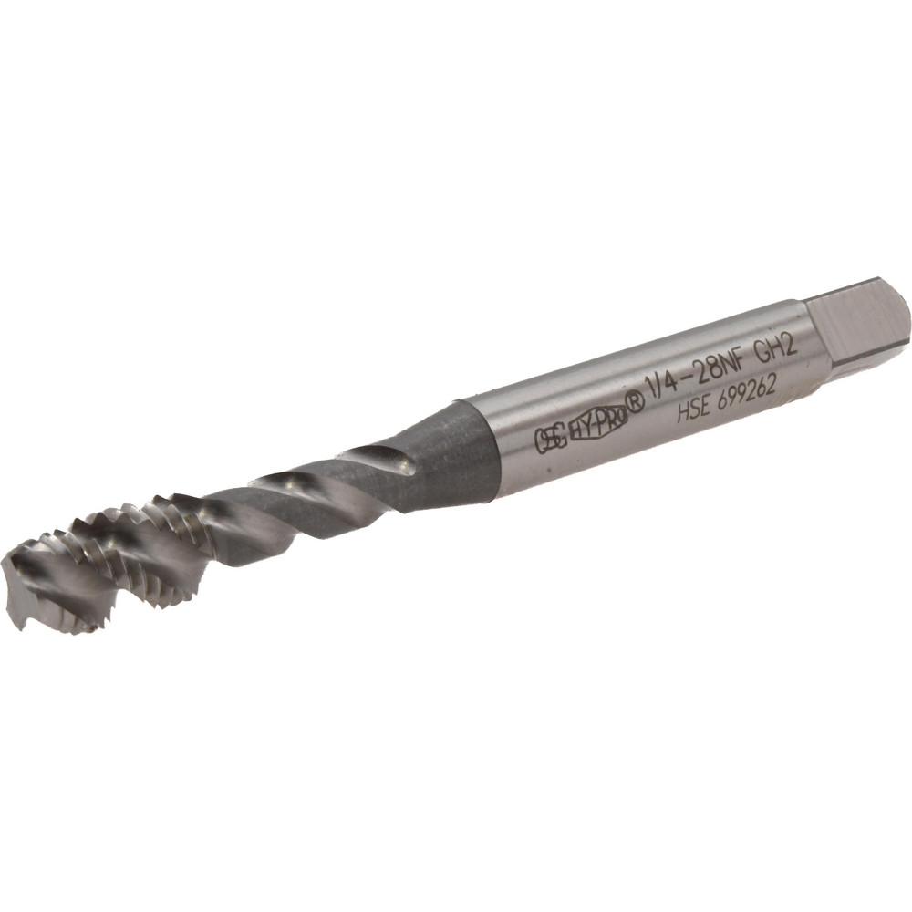 Spiral Flute Tap: 1/4-28 UNF, 3 Flutes, Modified Bottoming, Vanadium High Speed Steel, Bright/Uncoated