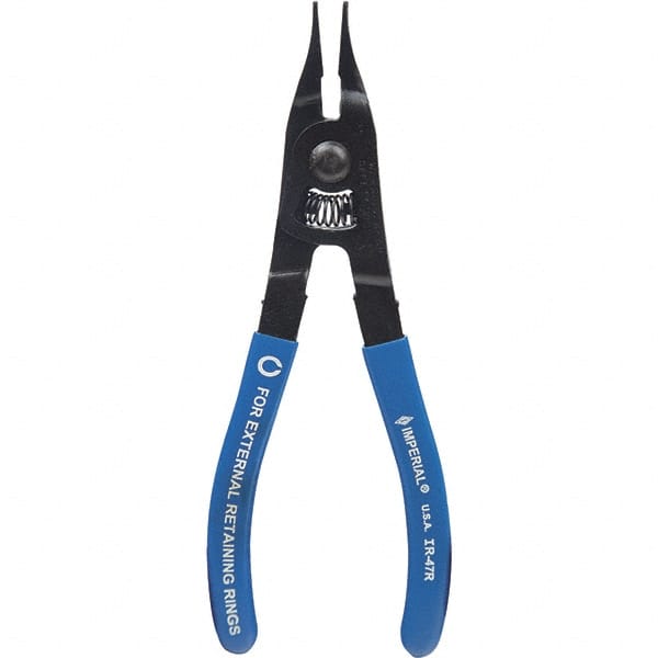 Imperial IR-47R Retaining Ring Pliers; Tool Type: External Ring Pliers; Type: External; Tip Angle: 0 0; Tip Type: Fixed; Handle Type: Cushion Grip; Handle Material: Steel w/Cushion Grip; Tether Style: Not Tether Capable; Features: Retaining Ring - External; Minimum Ring 